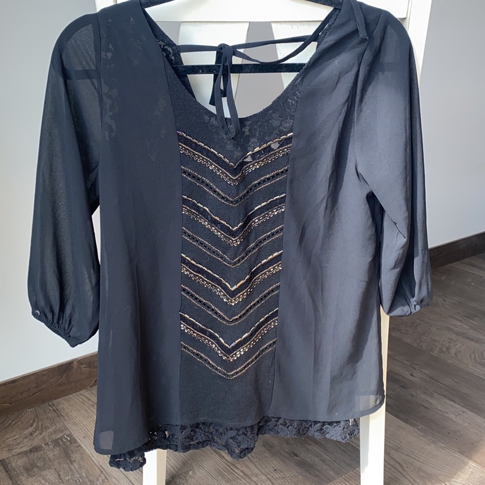 Miss me black embroidered blouse with lace